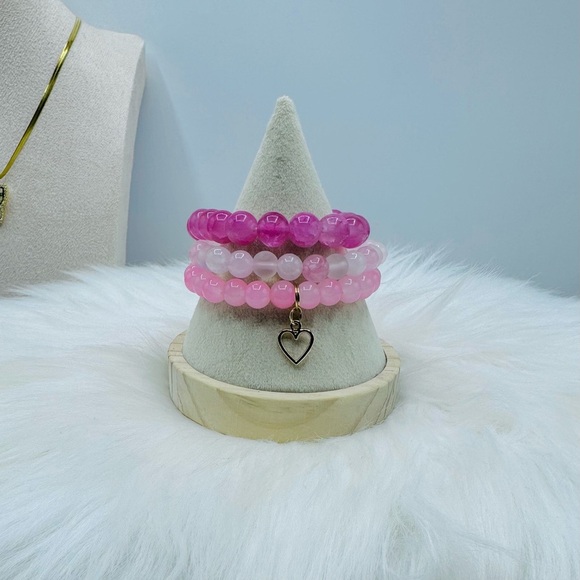 The Pinks Trio Hearty Beaded Bracelet - Picture 3 of 6